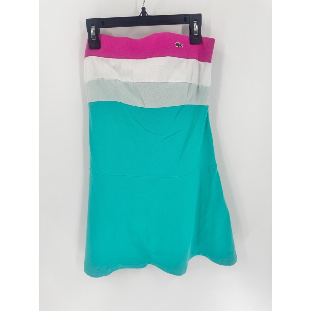 Lacoste Strapless Dress Women US 4 FR 36 Turquoise Pink Colorblock Pique